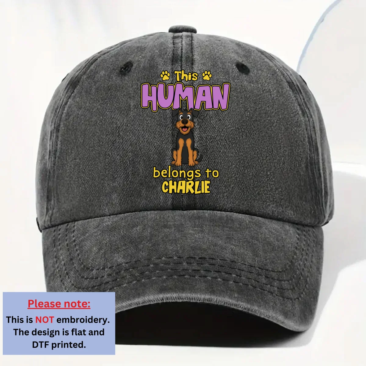 Belongs To Funny Retro Dog Dad - Personalized Custom Vintage Washed Denim Cap - Image 6