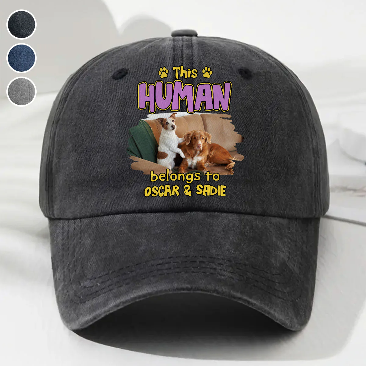 Belongs To Funny Retro Dog Dad Photo - Personalized Custom Vintage Washed Denim Cap