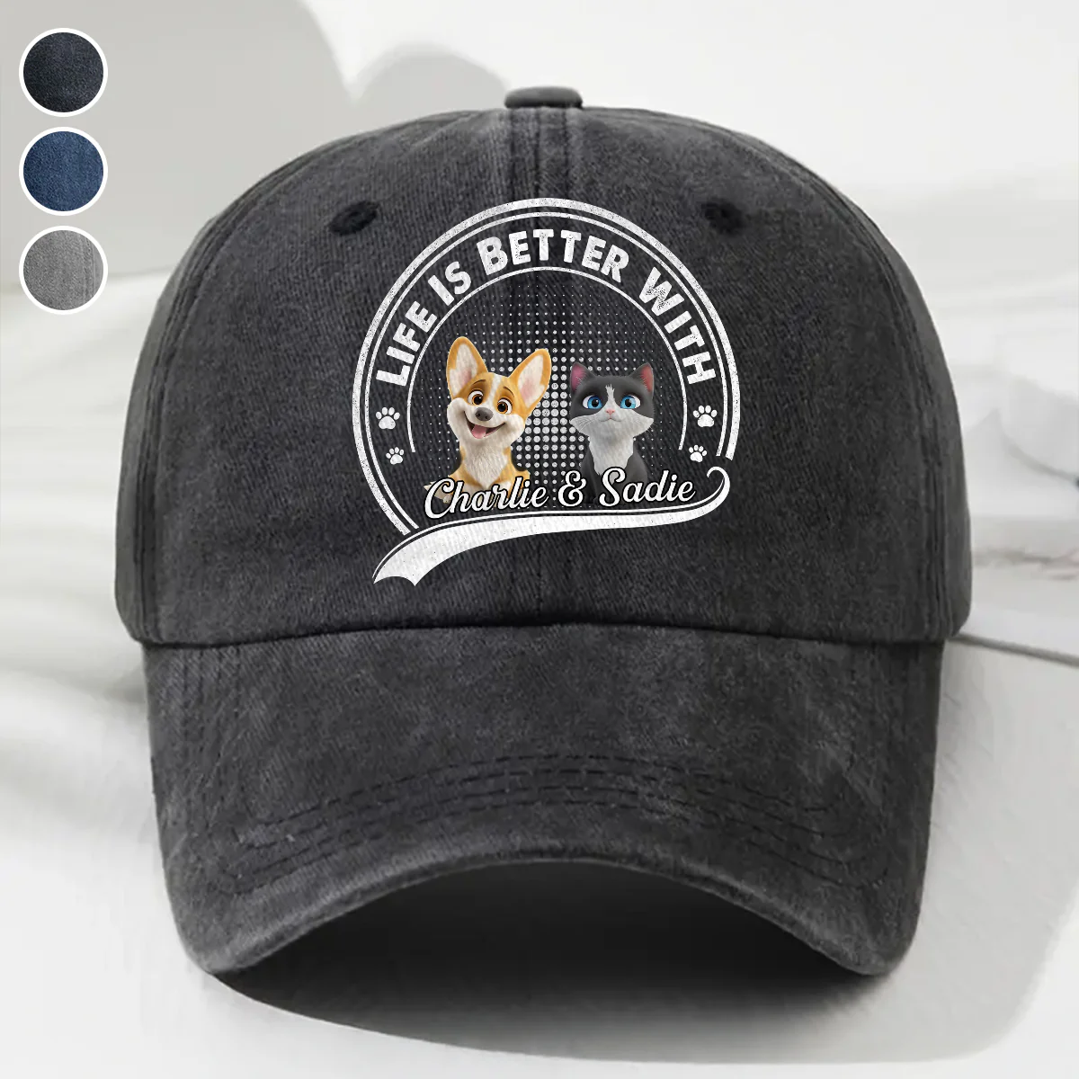 Belongs To Pets - Personalized Custom Vintage Washed Denim Cap