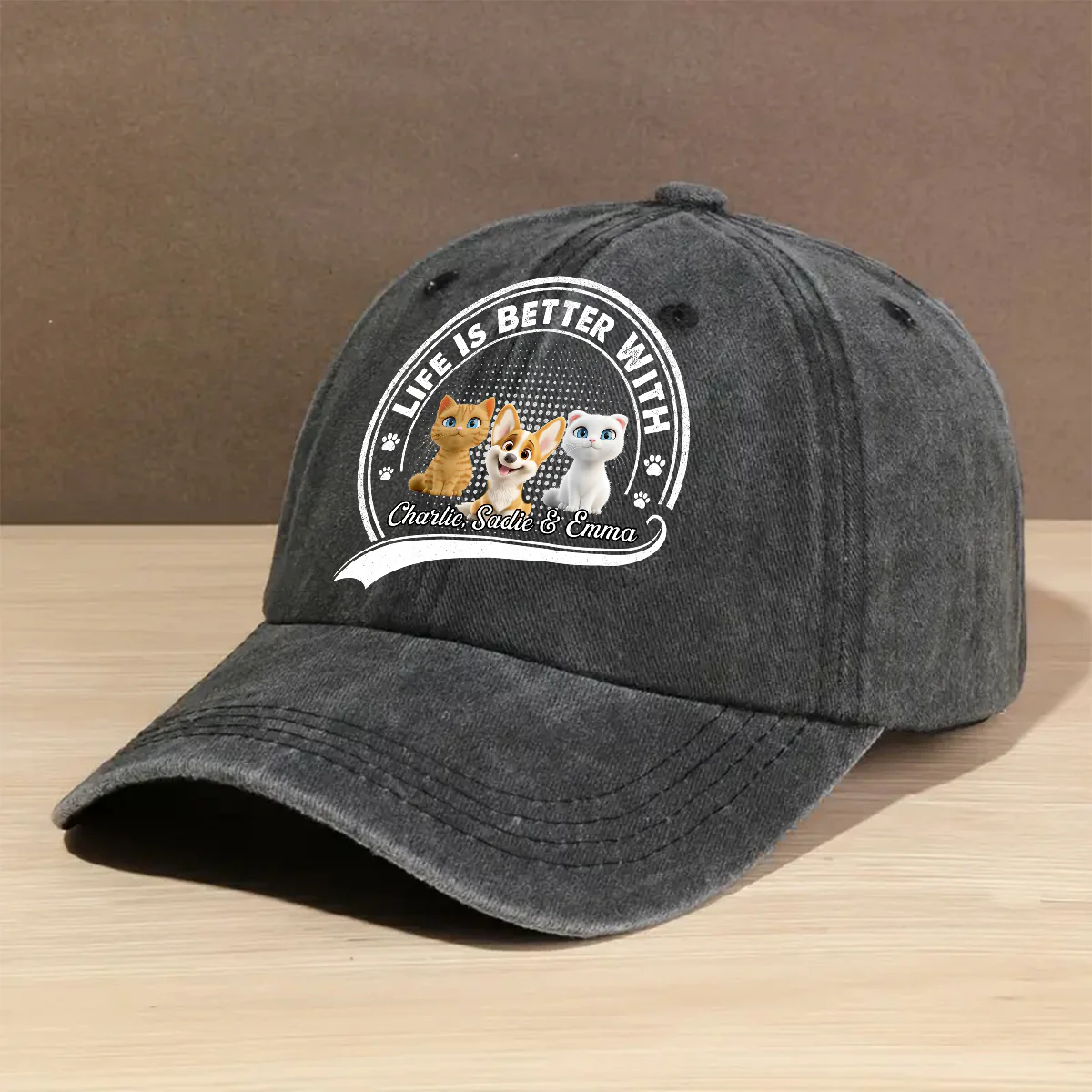 Belongs To Pets - Personalized Custom Vintage Washed Denim Cap - Image 2