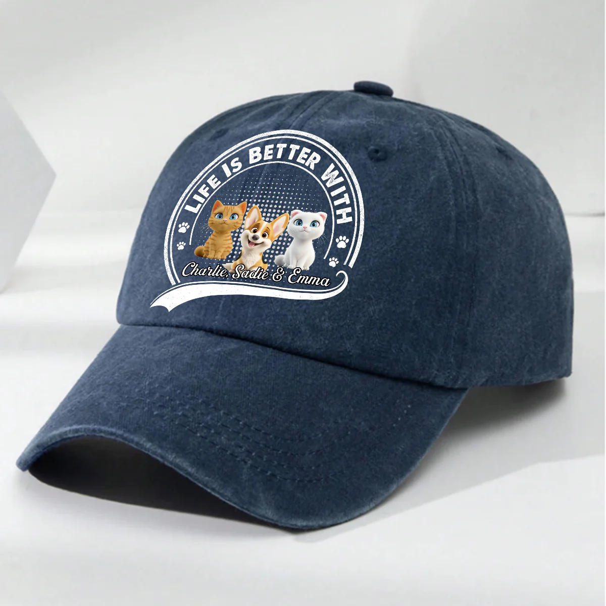 Belongs To Pets - Personalized Custom Vintage Washed Denim Cap - Image 3
