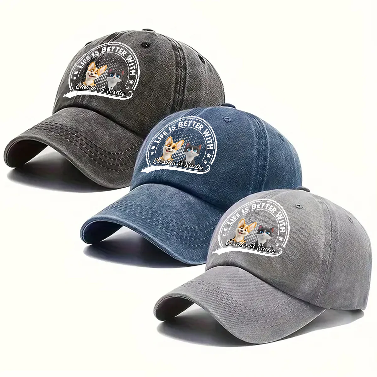 Belongs To Pets - Personalized Custom Vintage Washed Denim Cap - Image 5