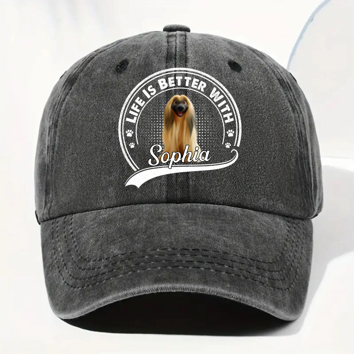 Belongs To Pets - Personalized Custom Vintage Washed Denim Cap - Image 7