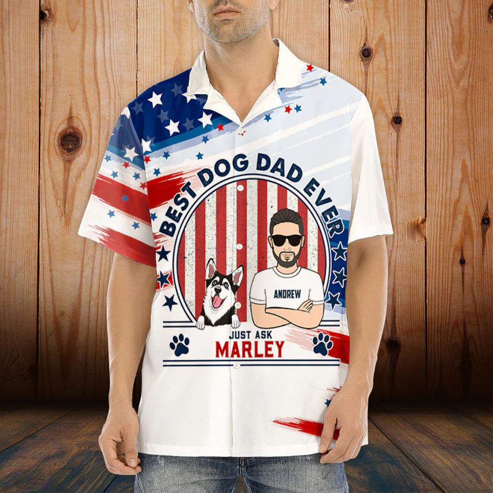 Best American Dog Dad - Personalized Custom Hawaiian Shirt - Image 2