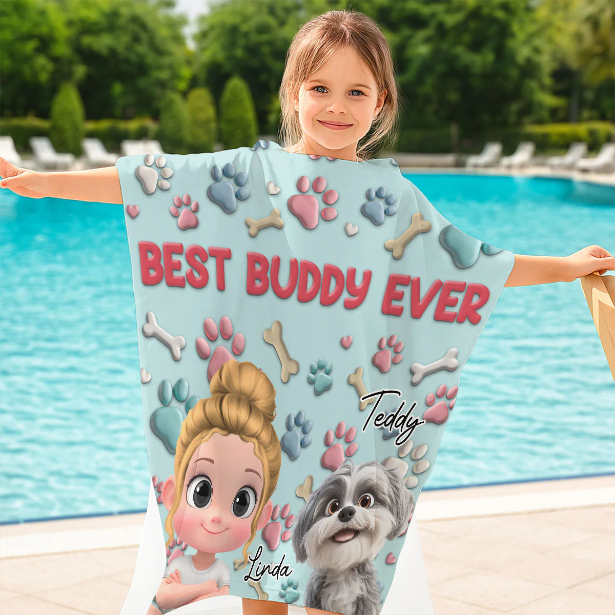 Best Buddy Ever - Personalized Custom Hooded Beach Towel - Image 3