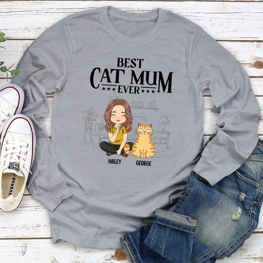 Best Cat Dad Ever - Personalized Custom Long Sleeve T-shirt - Image 2