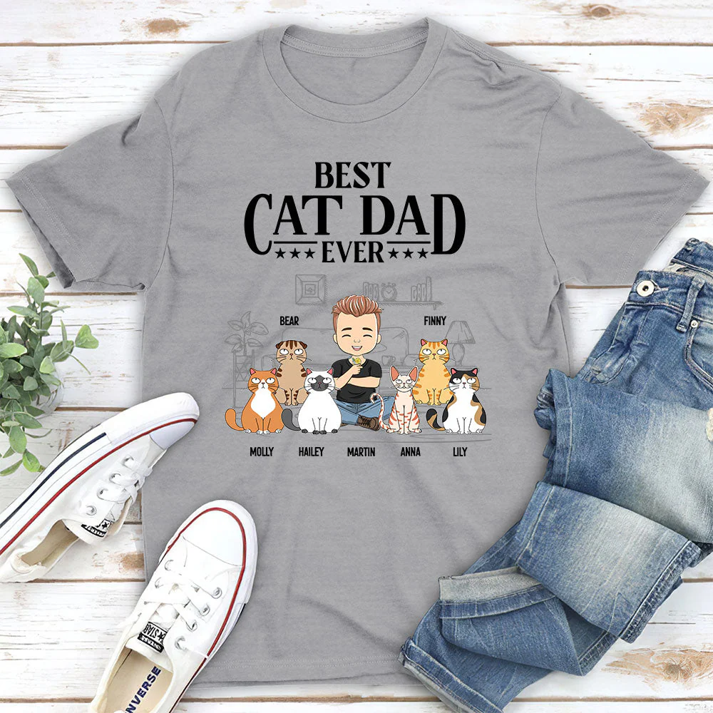 Best Cat Dad Ever - Personalized Custom Unisex T-shirt - Image 4