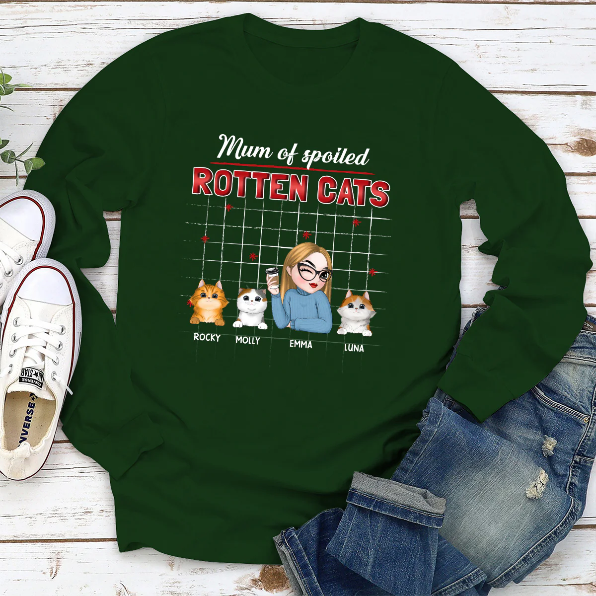 Best Cat Dad Mom - Personalized Custom Long Sleeve T-shirt - Image 3