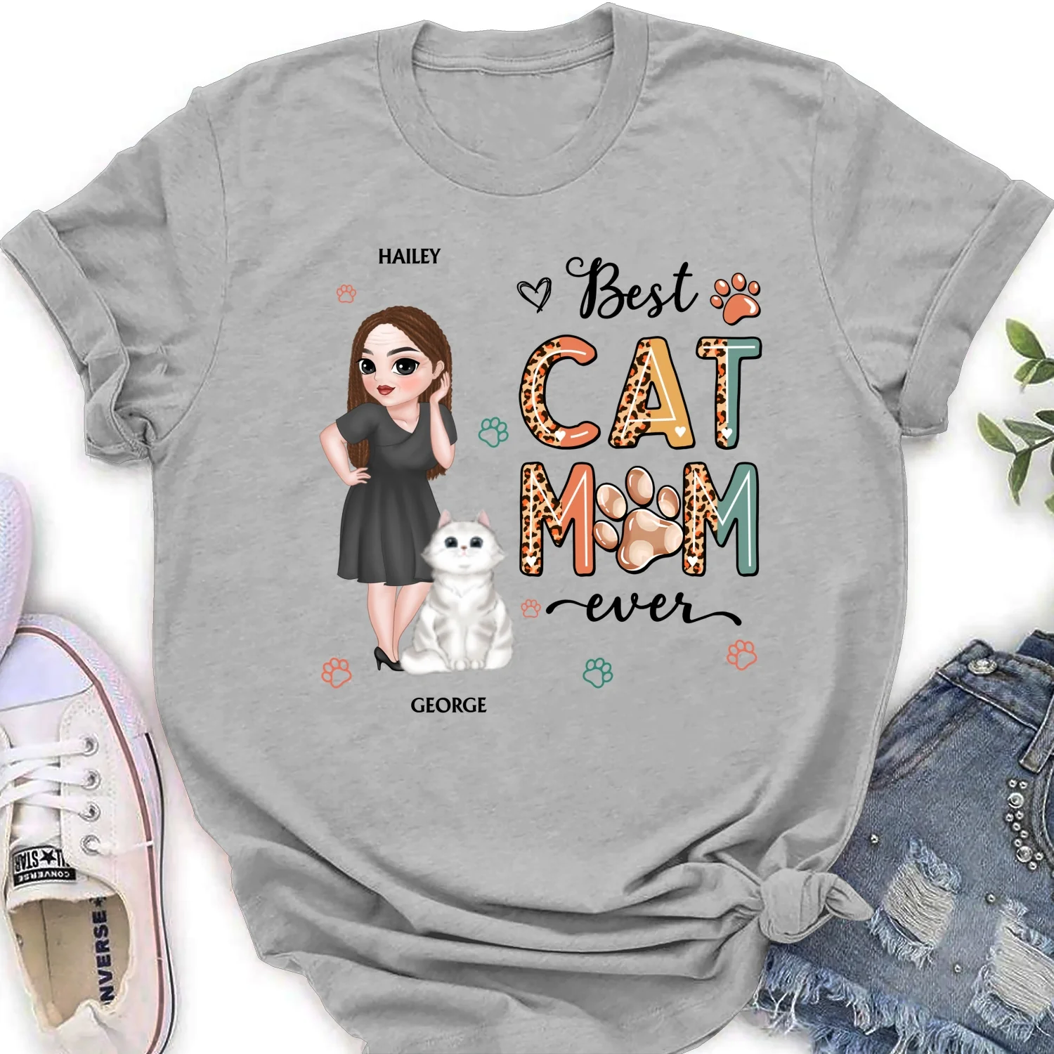 Best Cat Mom Ever And Ever - Personalized Custom Women's T-shirt - Image 6