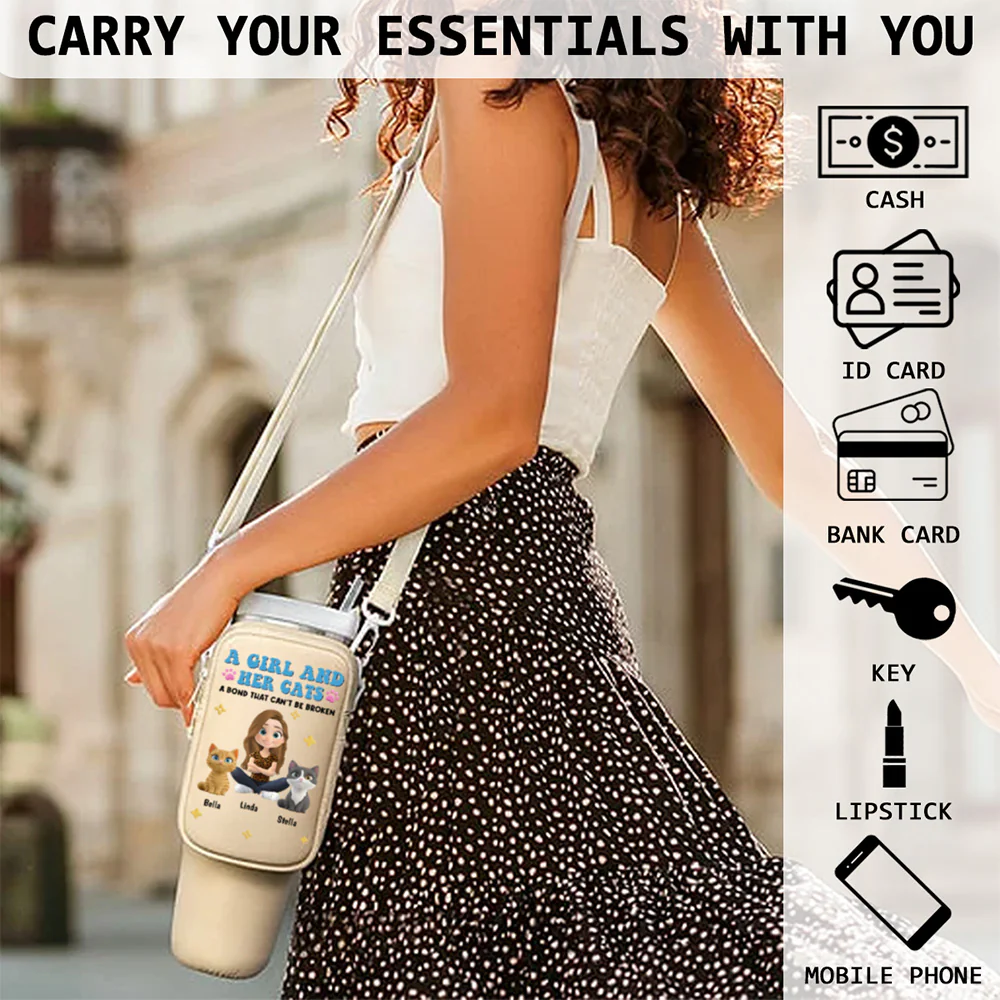 Best Cat Mom Ever - Personalized Custom 40oz Water Bottle Carrier Bag - Image 5