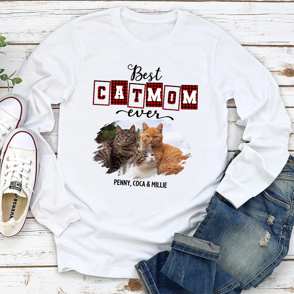 Best Cat Mom Of The Year Photo - Personalized Custom Long Sleeve T-shirt - Image 2