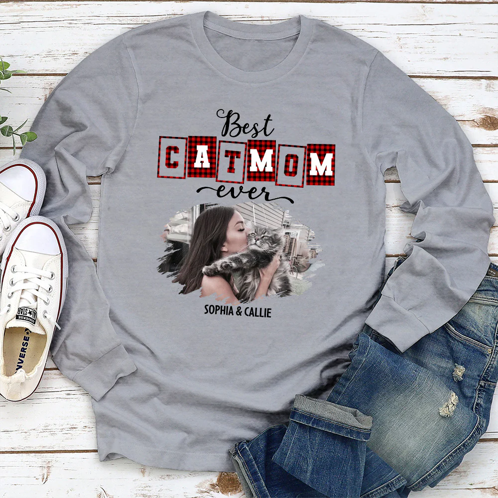 Best Cat Mom Of The Year Photo - Personalized Custom Long Sleeve T-shirt - Image 3