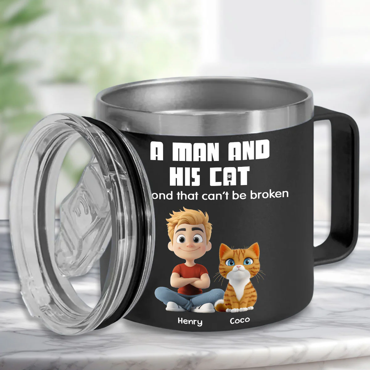 Best Dad Ever Cat Ver - Personalized Custom 14oz Stainless Steel Tumbler With Handle - Image 4