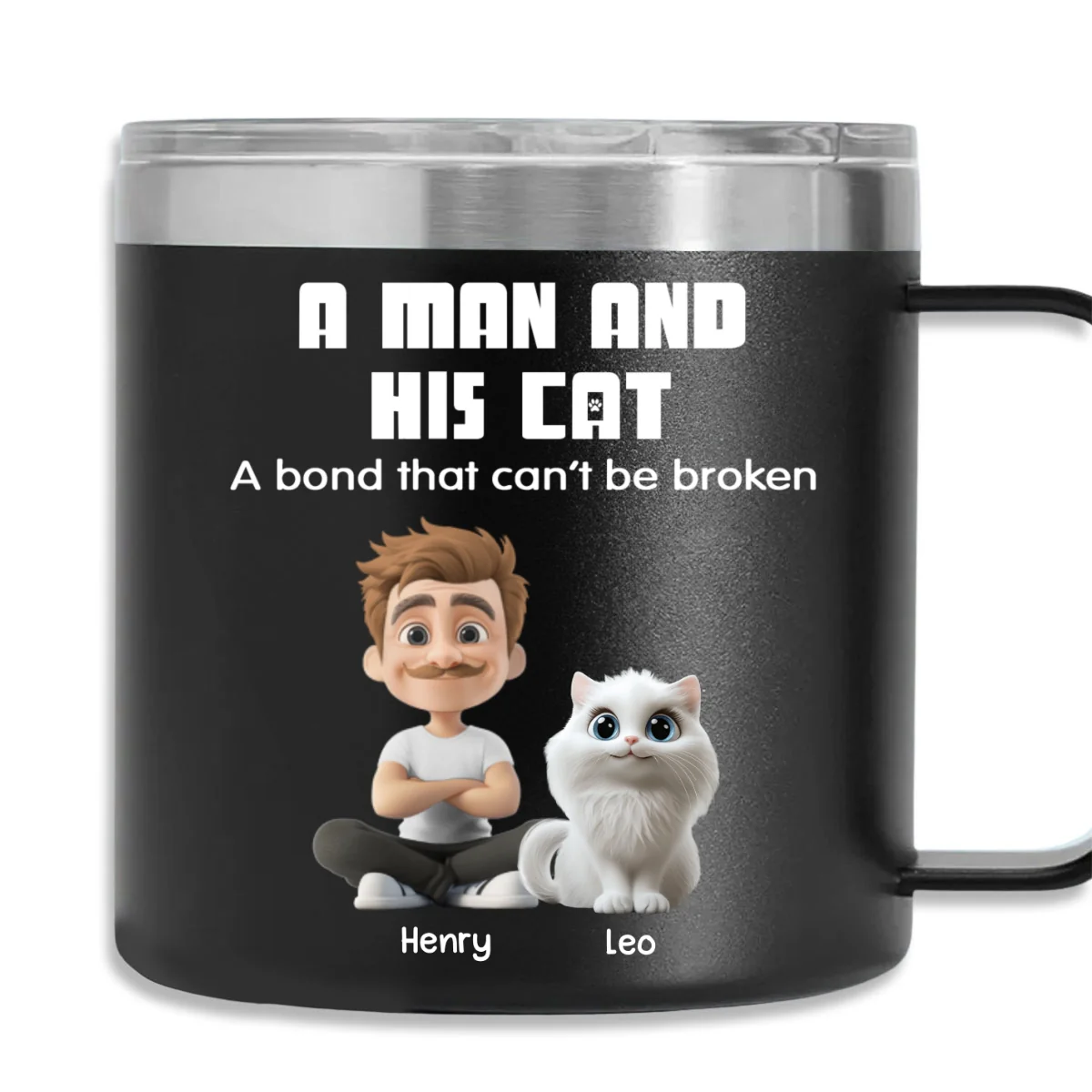 Best Dad Ever Cat Ver - Personalized Custom 14oz Stainless Steel Tumbler With Handle - Image 6