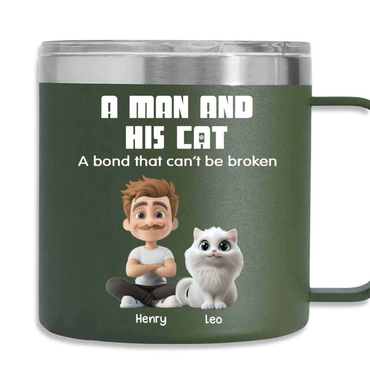 Best Dad Ever Cat Ver - Personalized Custom 14oz Stainless Steel Tumbler With Handle - Image 8