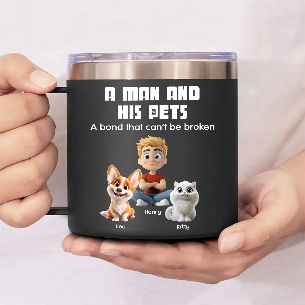 Best Dad Ever Pet Ver - Personalized Custom 14oz Stainless Steel Tumbler With Handle - Image 2
