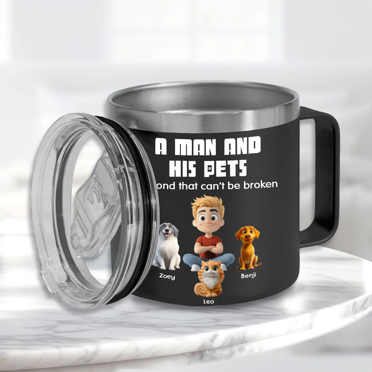 Best Dad Ever Pet Ver - Personalized Custom 14oz Stainless Steel Tumbler With Handle - Image 4