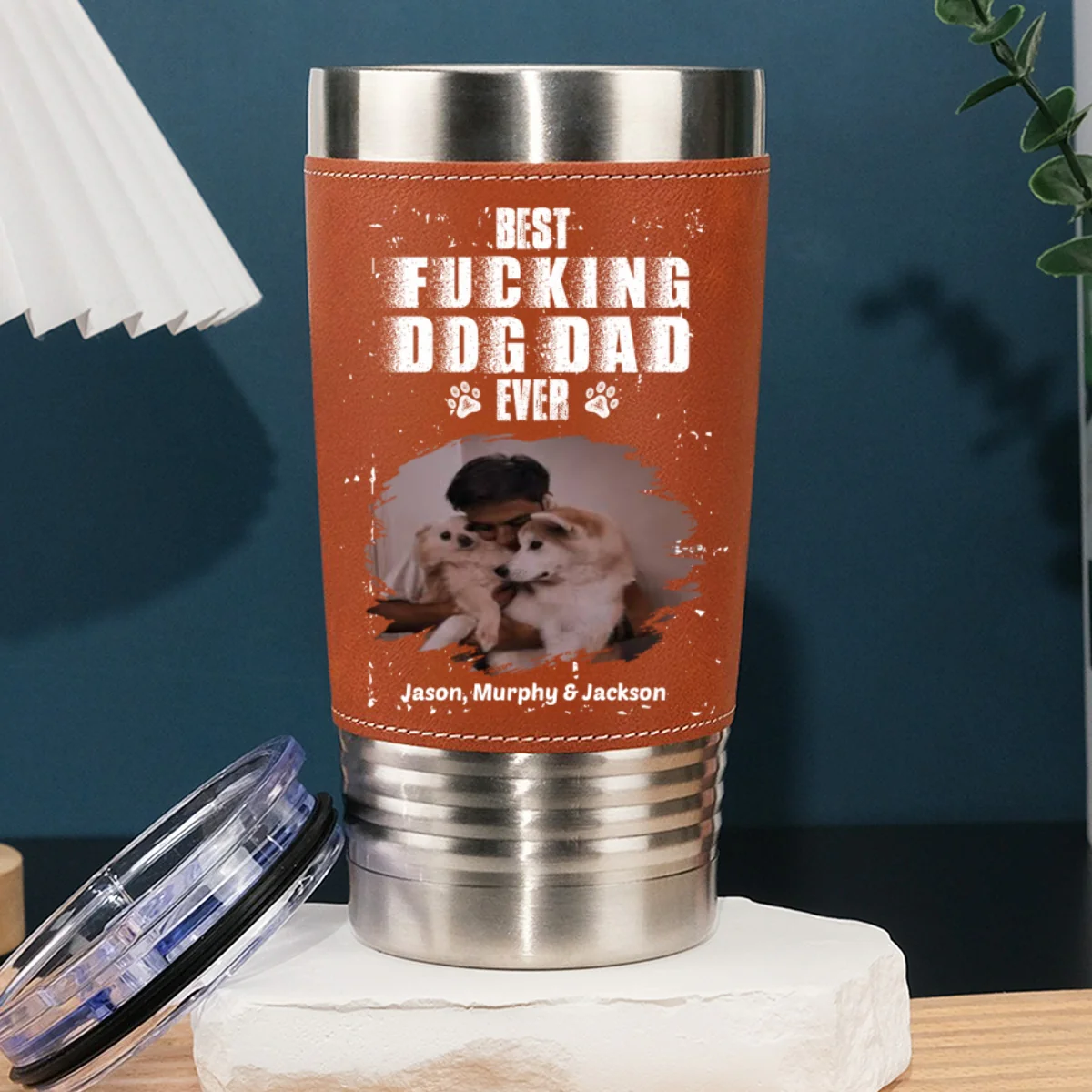 Best Dad Ever Photo - Personalized Custom Leather Tumbler - Image 5