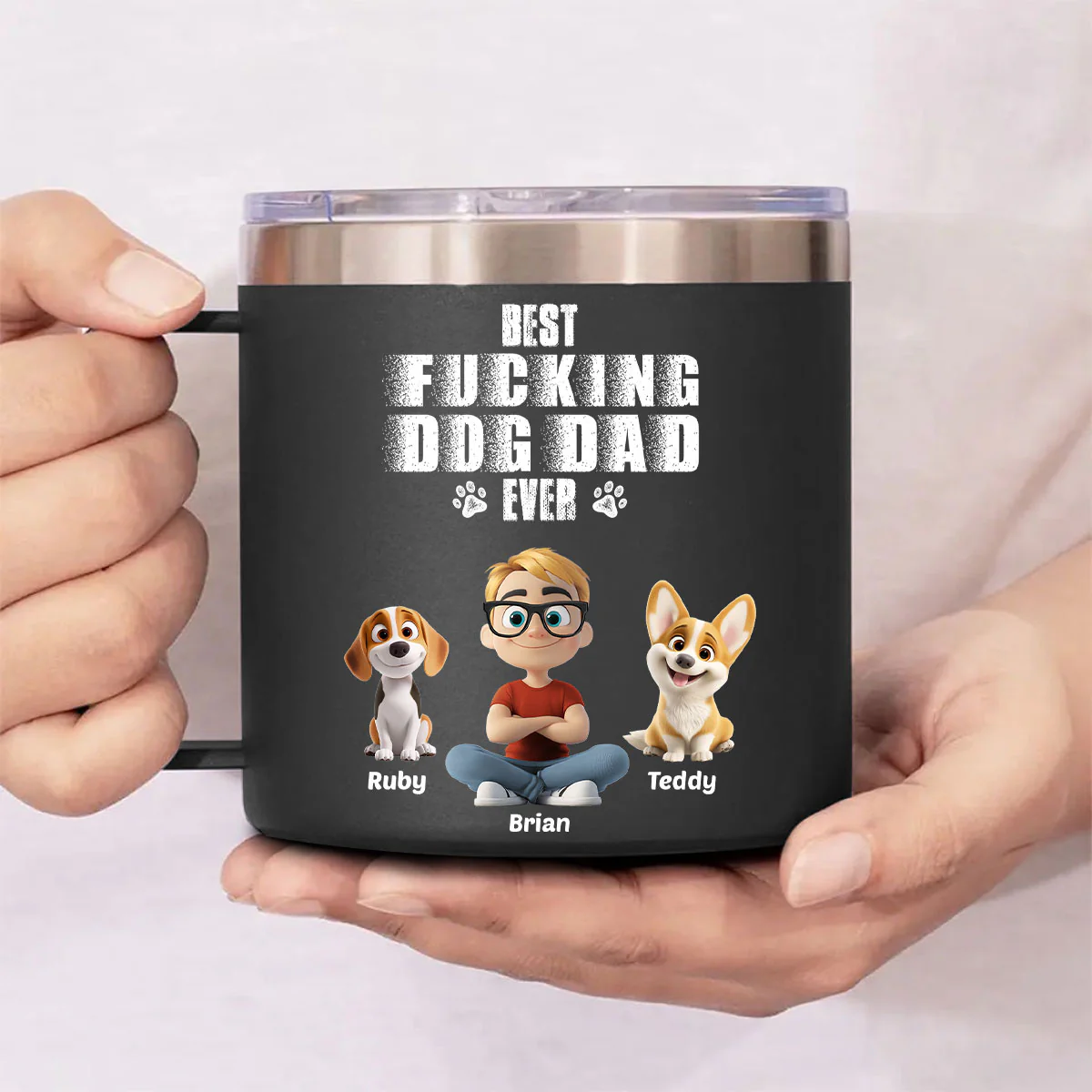Best Dad Ever Version 2 - Personalized Custom 14oz Stainless Steel Tumbler With Handle - Image 2