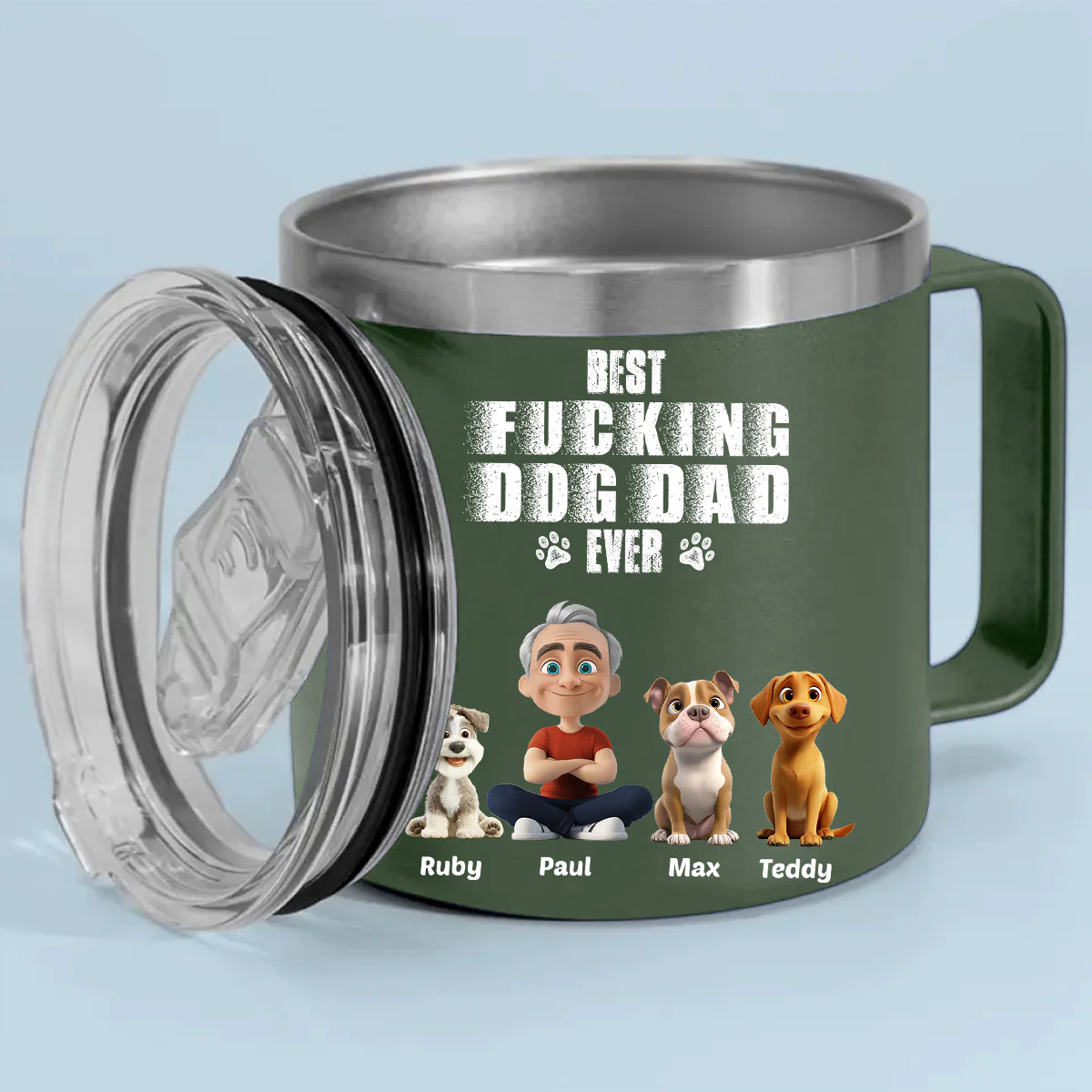 Best Dad Ever Version 2 - Personalized Custom 14oz Stainless Steel Tumbler With Handle - Image 3