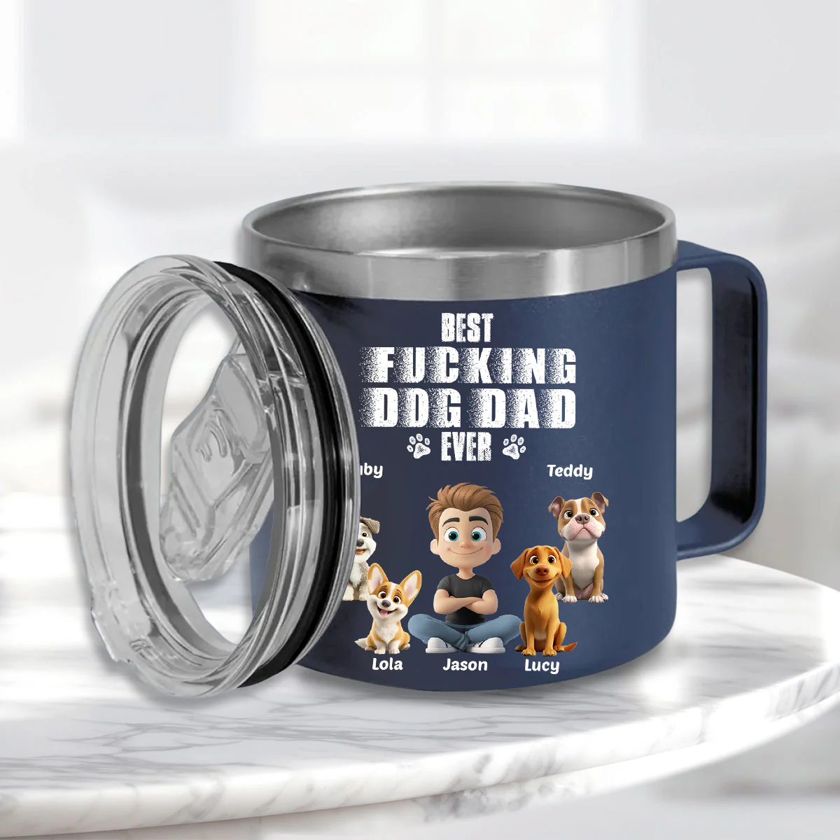Best Dad Ever Version 2 - Personalized Custom 14oz Stainless Steel Tumbler With Handle - Image 4