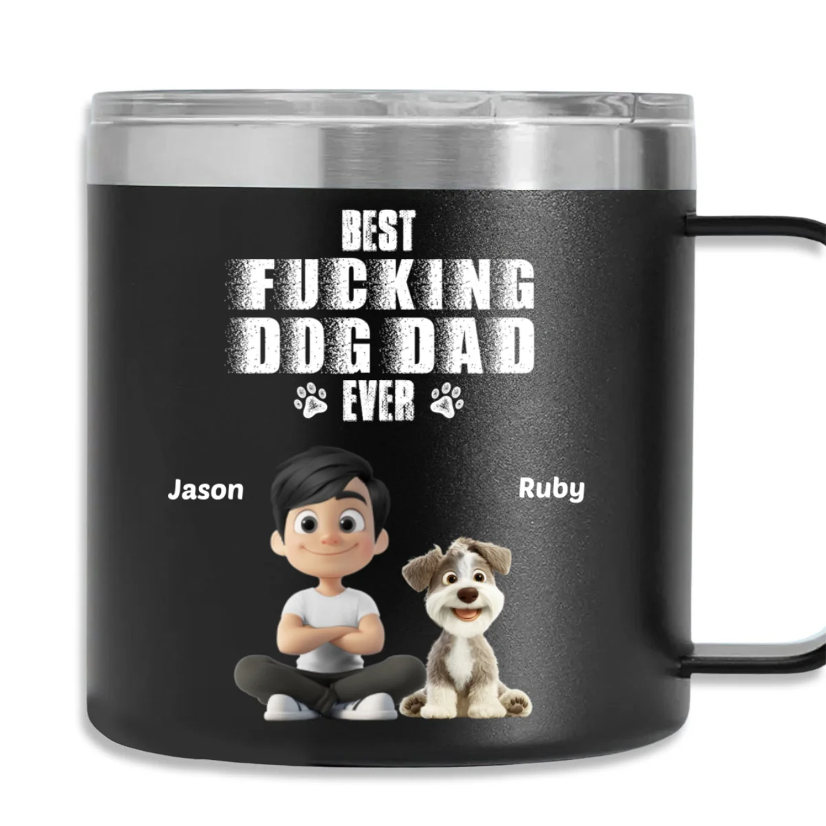 Best Dad Ever Version 2 - Personalized Custom 14oz Stainless Steel Tumbler With Handle - Image 5