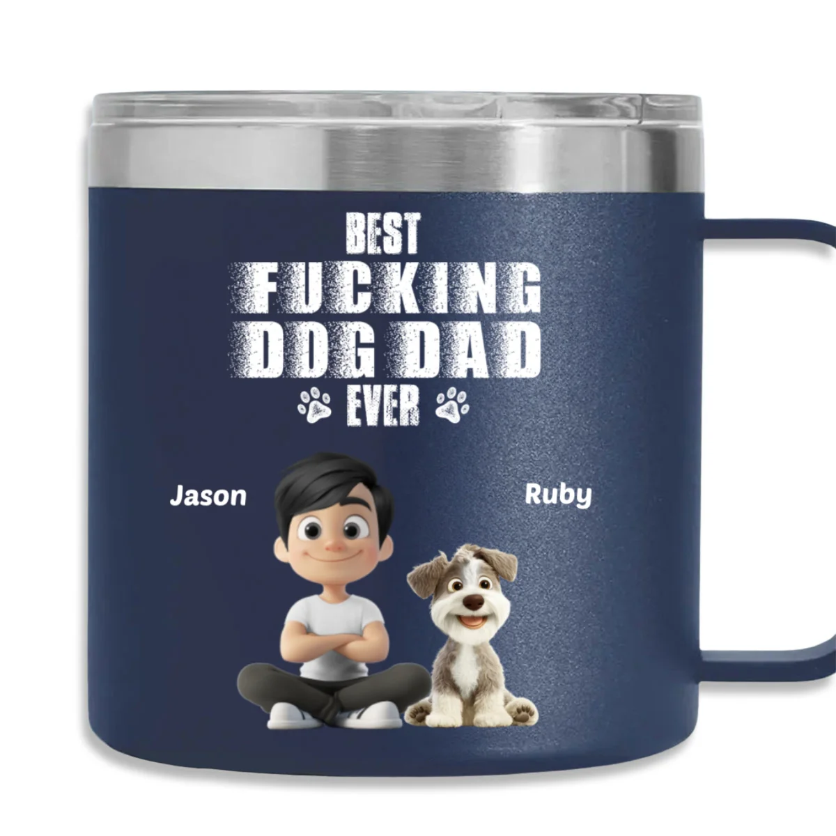 Best Dad Ever Version 2 - Personalized Custom 14oz Stainless Steel Tumbler With Handle - Image 6