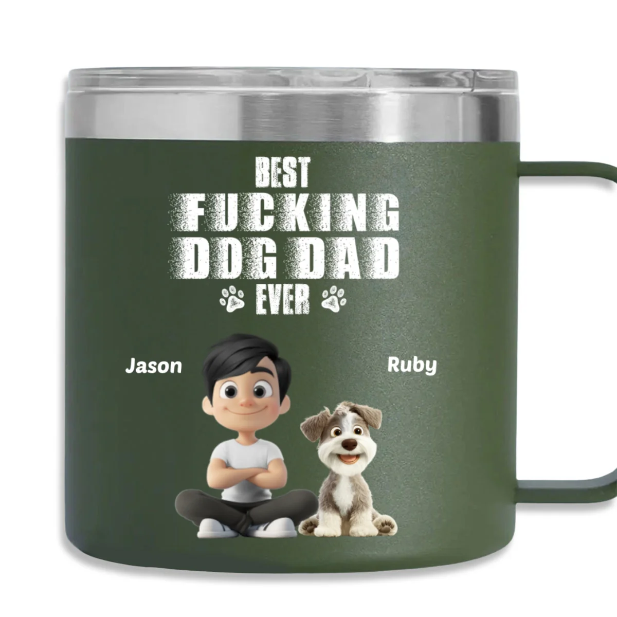Best Dad Ever Version 2 - Personalized Custom 14oz Stainless Steel Tumbler With Handle - Image 7