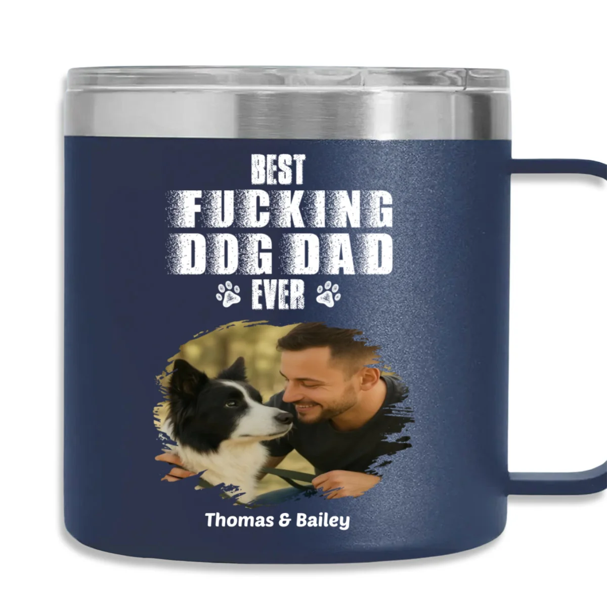 Best Dad Ever Version 2 Photo - Personalized Custom 14oz Stainless Steel Tumbler With Handle - Image 4