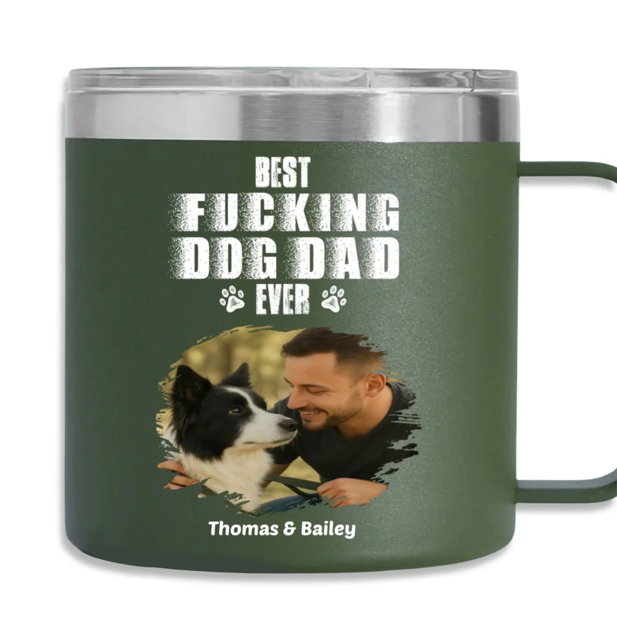 Best Dad Ever Version 2 Photo - Personalized Custom 14oz Stainless Steel Tumbler With Handle - Image 5