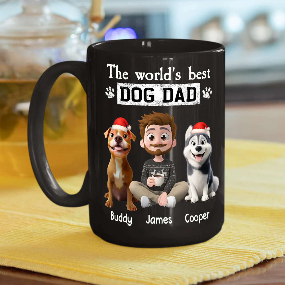 Best Dog Dad Cartoon In The World - Personalized Custom Coffee Mug - Image 4