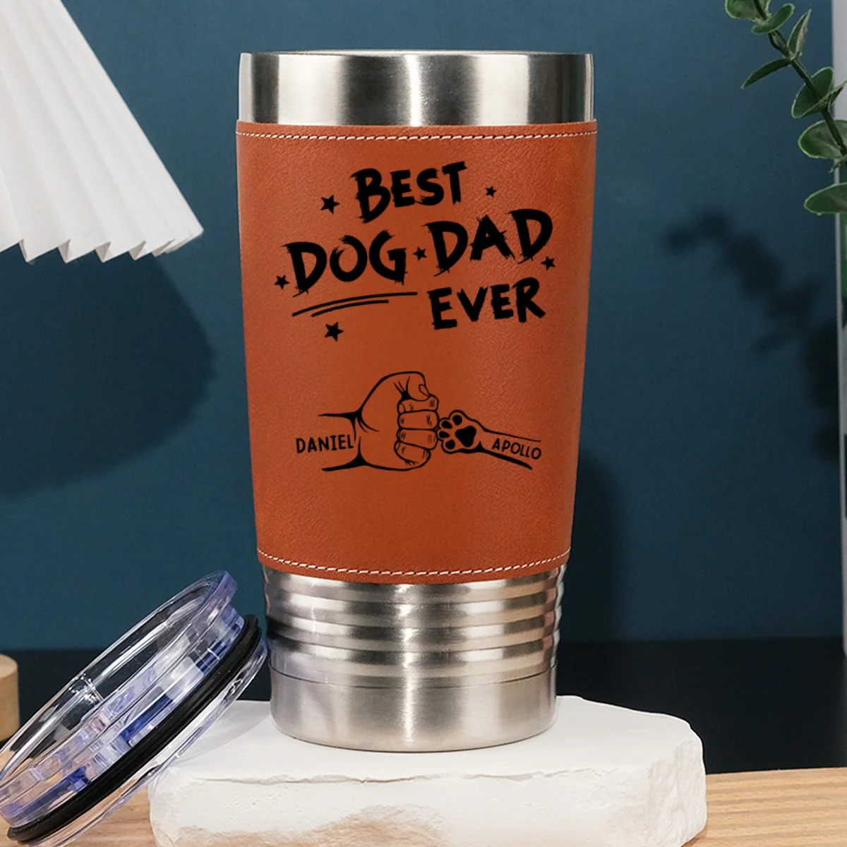 Best Dog Dad Ever - Personalized Custom Engraved Leather Tumbler - Image 8