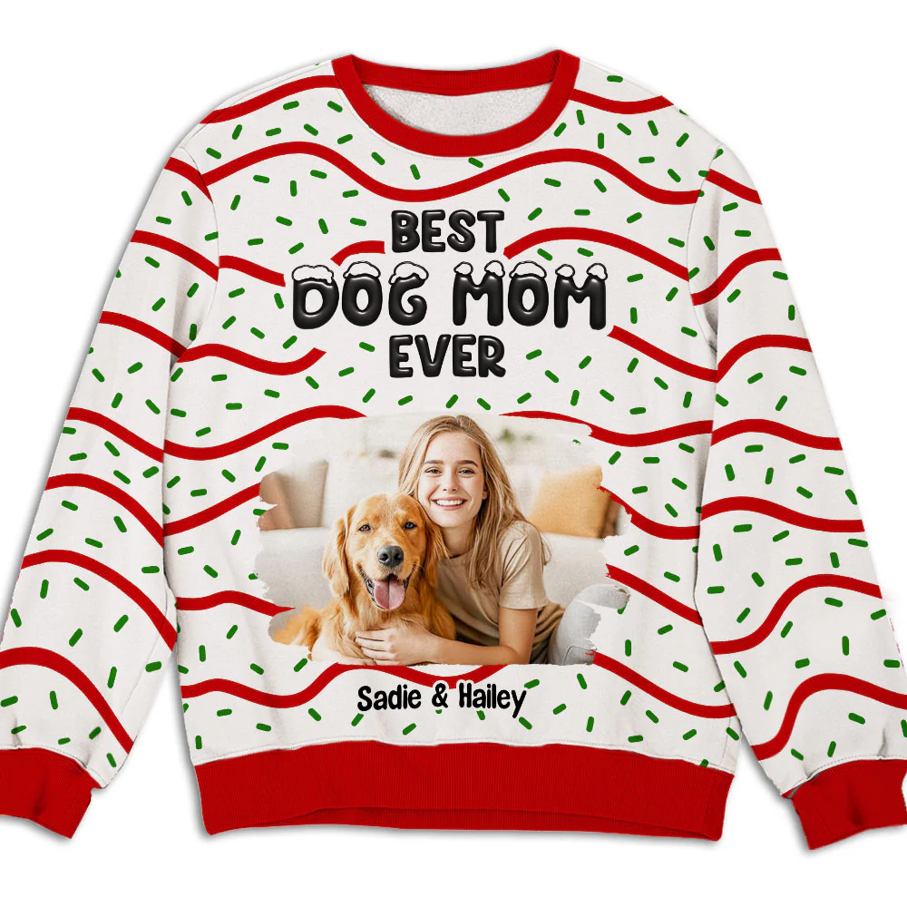 Best Dog Mom Cake Cartoon Photo - Personalized Custom All-Over-Print Sweatshirt
