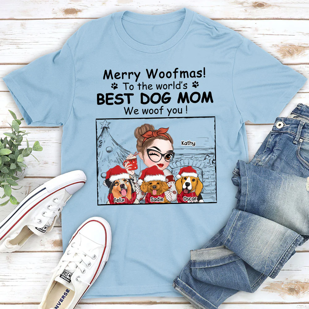 Best Dog Mom Christmas - Personalized Custom Unisex T-shirt - Image 4