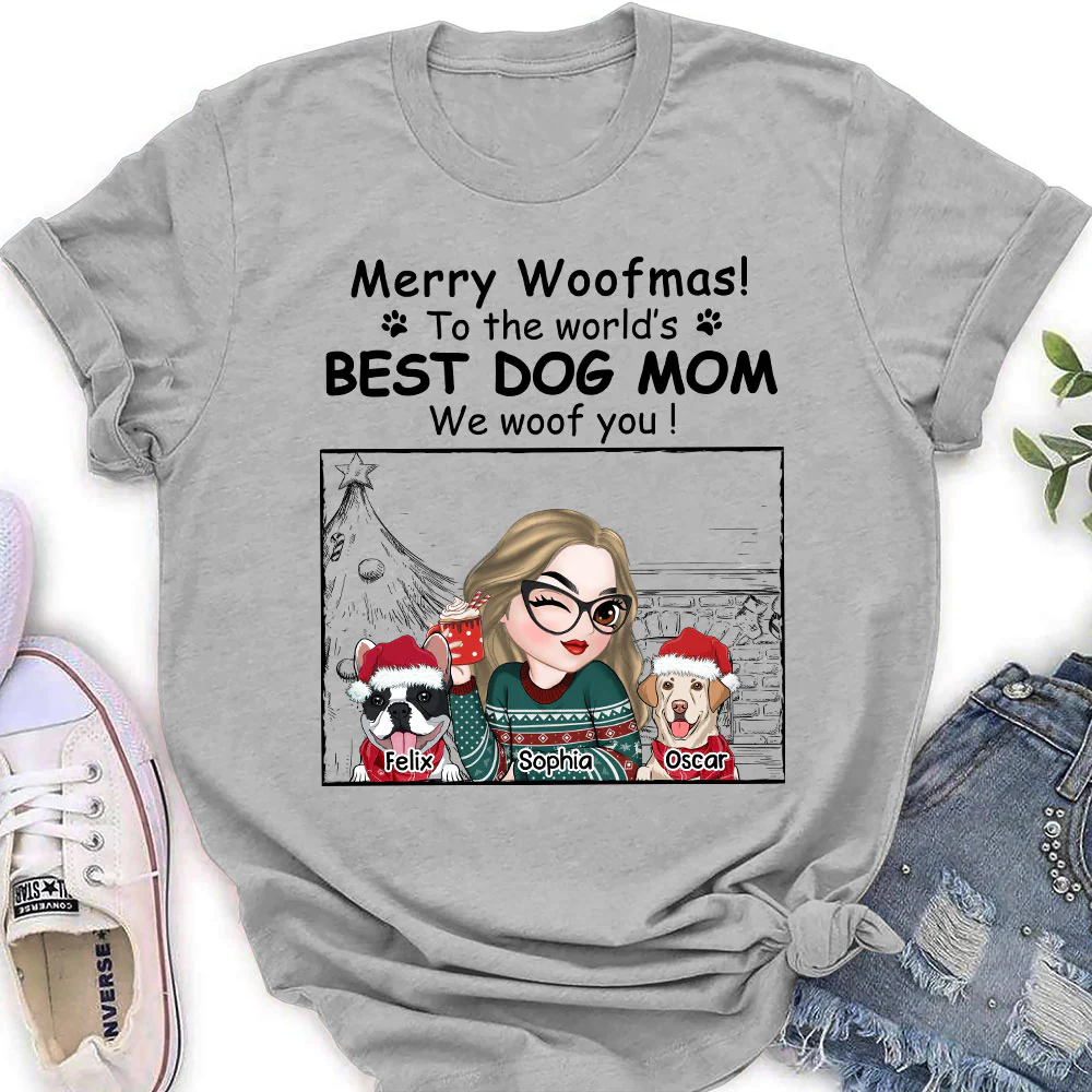 Best Dog Mom Christmas - Personalized Custom Women's T-shirt - Image 3