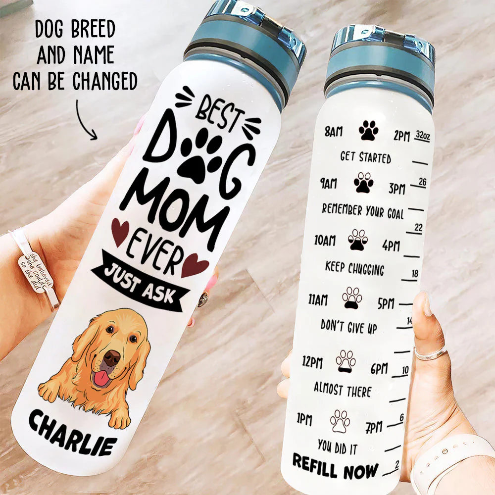 Best Dog Mom Ever - Personalized Custom Water Tracker Bottle - Image 2