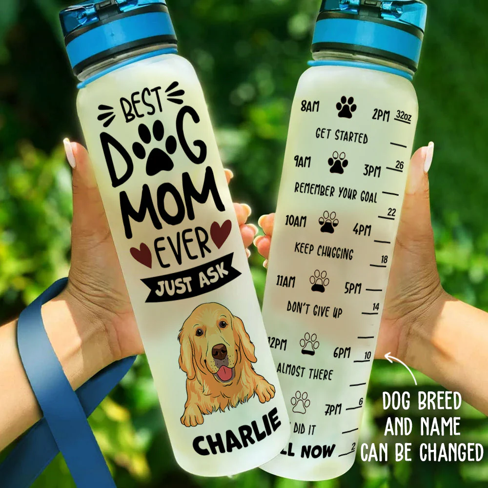 Best Dog Mom Ever - Personalized Custom Water Tracker Bottle - Image 3