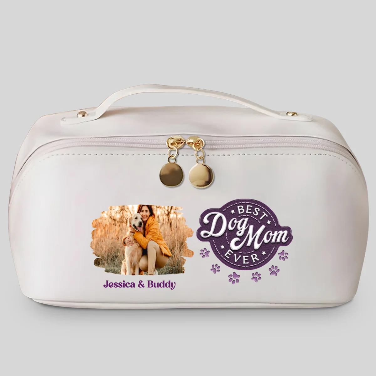 Best Dog Mom In The World Photo - Personalized Custom Leather Makeup Bag - Image 3