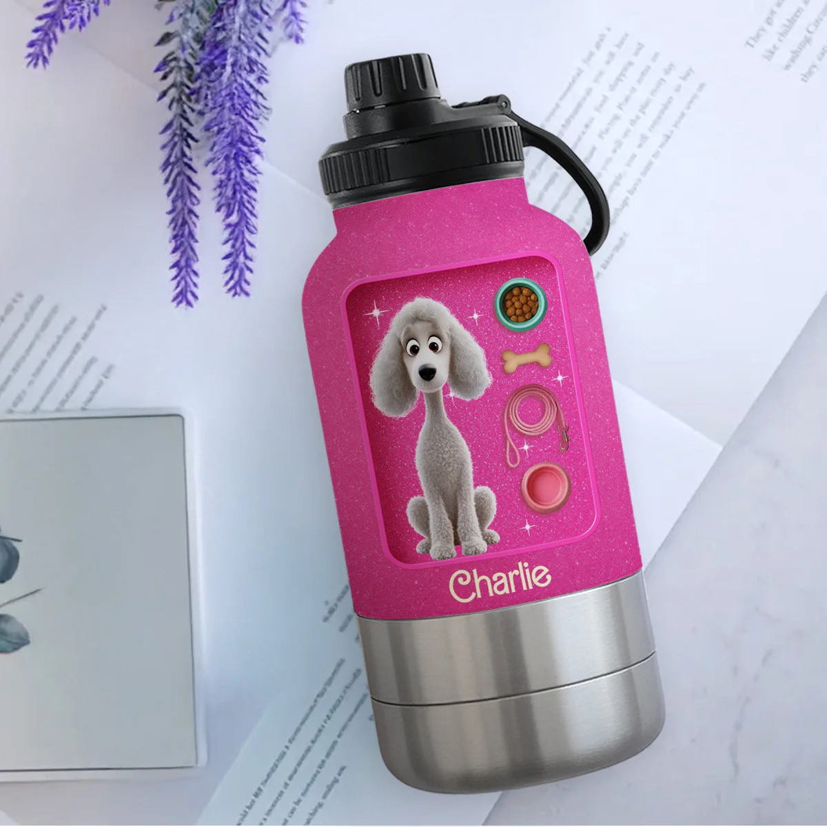 Best Dog Mom - Personalized Custom 30oz Water Bottle With Pet Bowl - Image 3