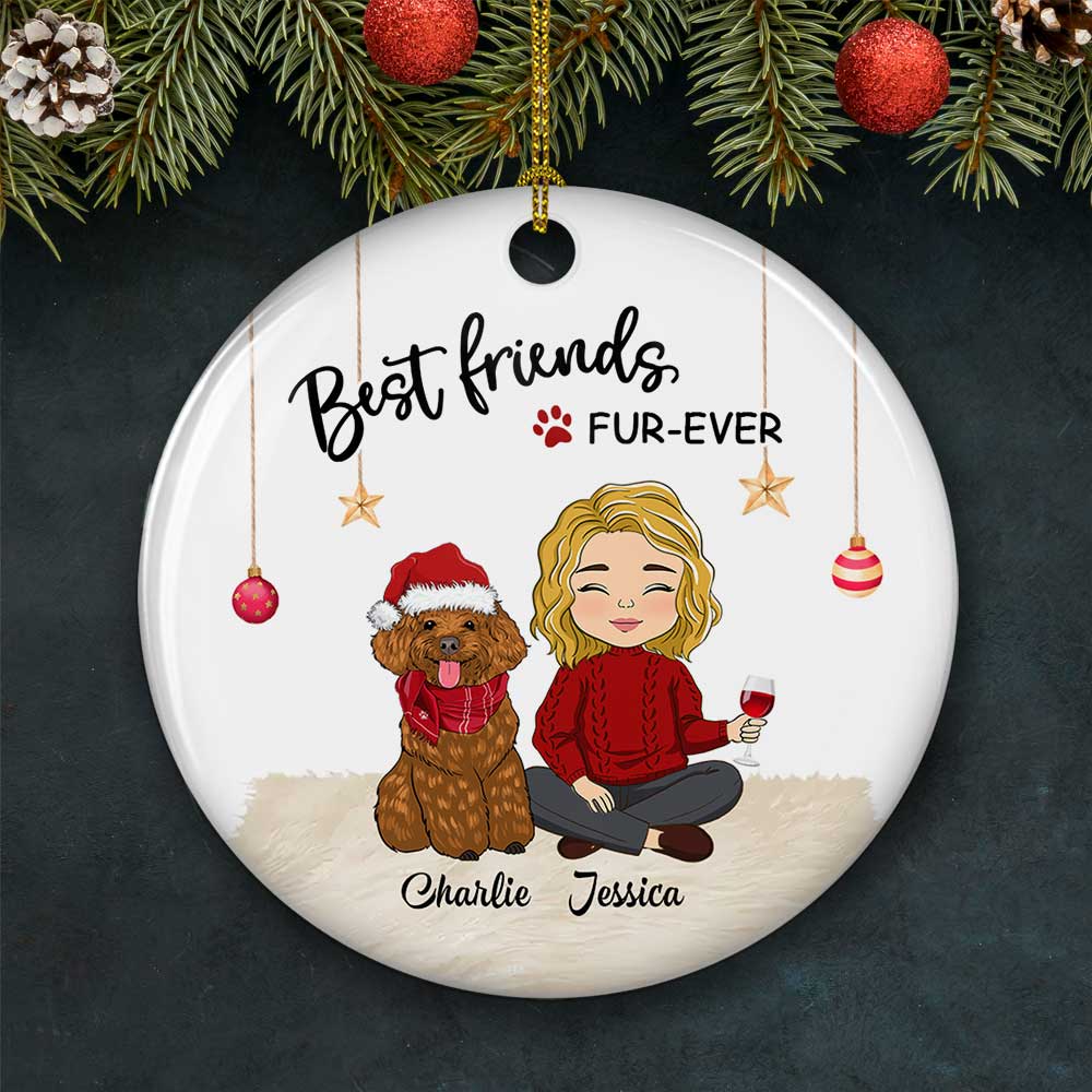 Best Friend Fur-ever - Personalized Custom Circle Ceramic Christmas Ornament