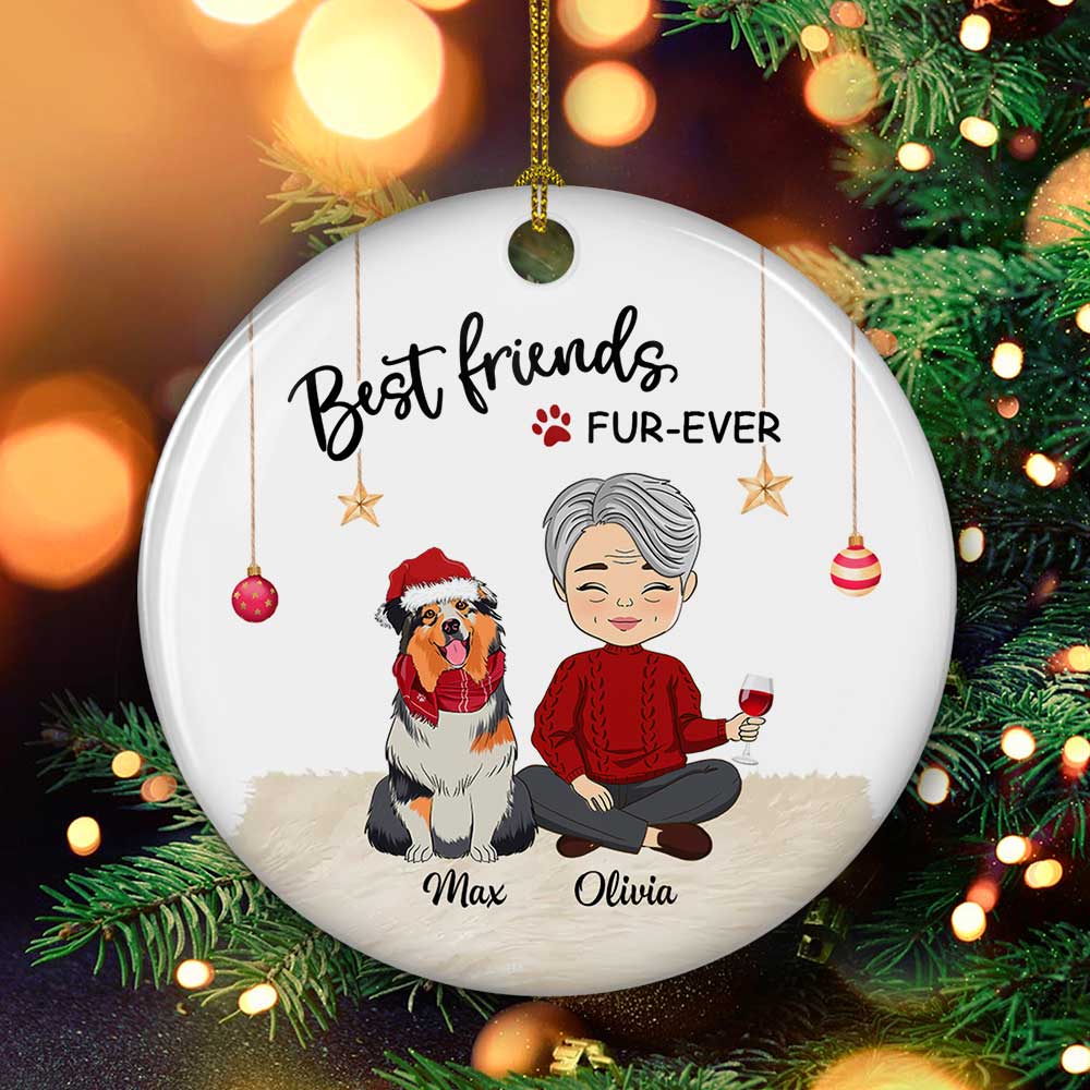 Best Friend Fur-ever - Personalized Custom Circle Ceramic Christmas Ornament - Image 2