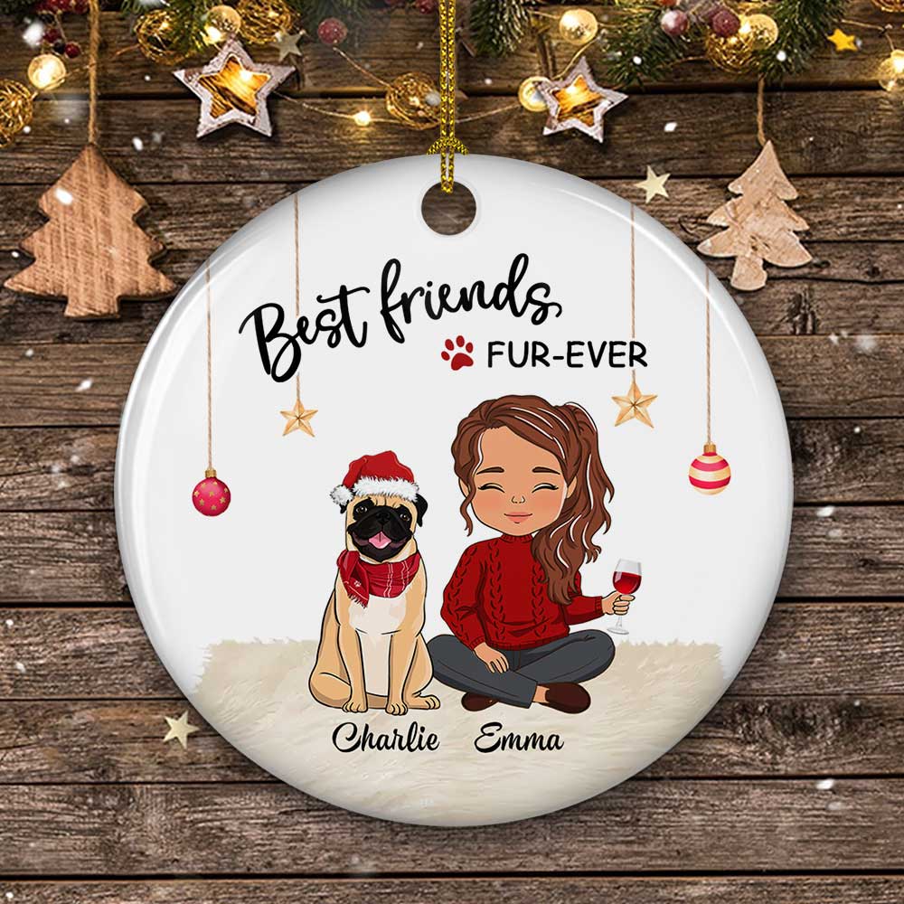 Best Friend Fur-ever - Personalized Custom Circle Ceramic Christmas Ornament - Image 3
