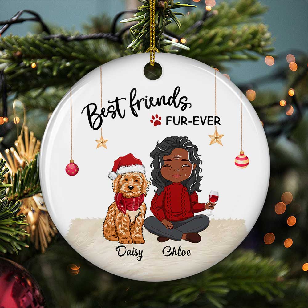 Best Friend Fur-ever - Personalized Custom Circle Ceramic Christmas Ornament - Image 4