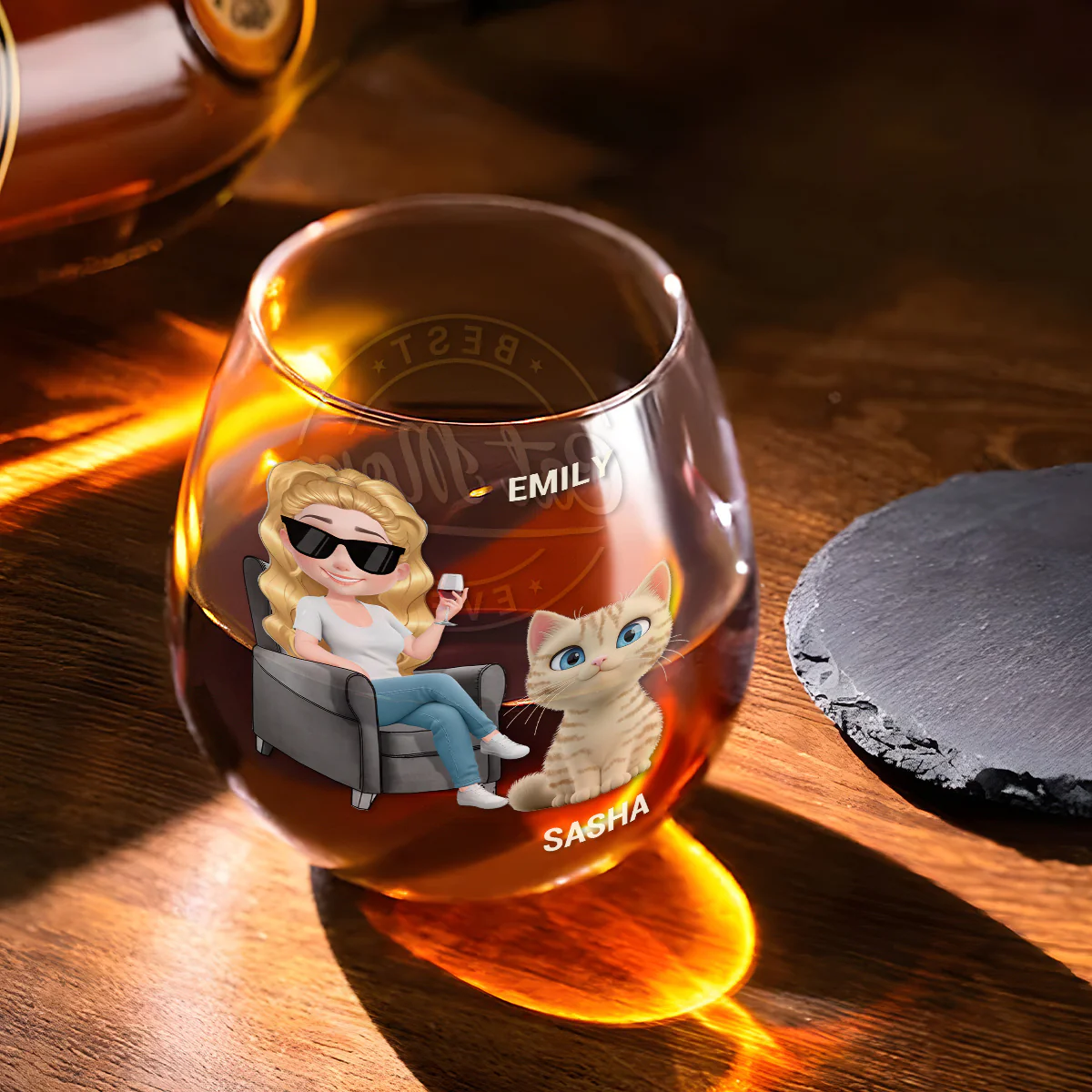 Best Fur Mom Cat Version - Personalized Custom Wine Glass - Image 3