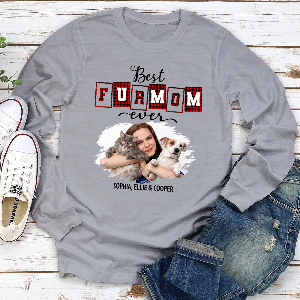 Best Fur Mom Of The Year Photo - Personalized Custom Long Sleeve T-shirt - Image 2