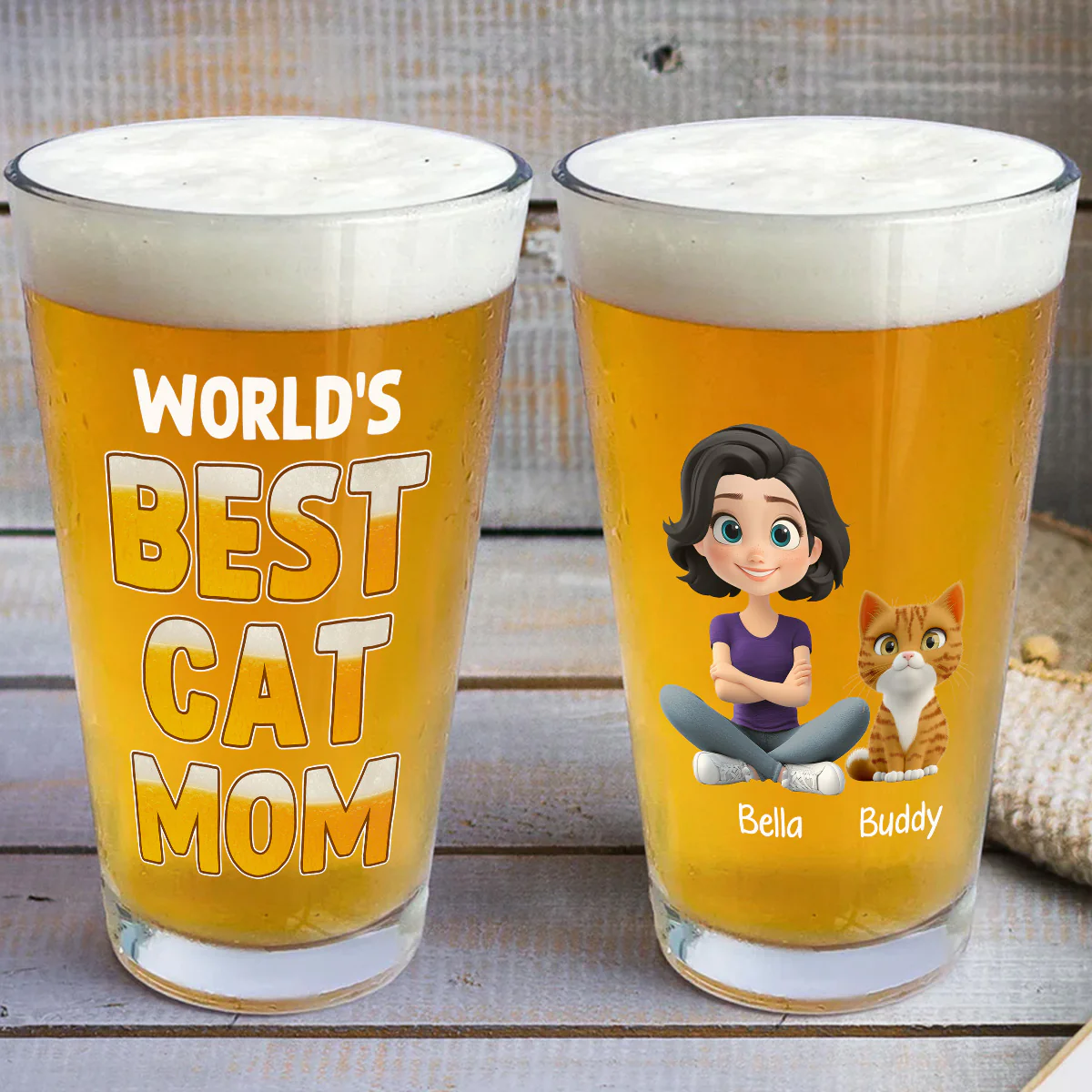 Best In The World Cat Ver - Personalized Custom Beer Glass - Image 3