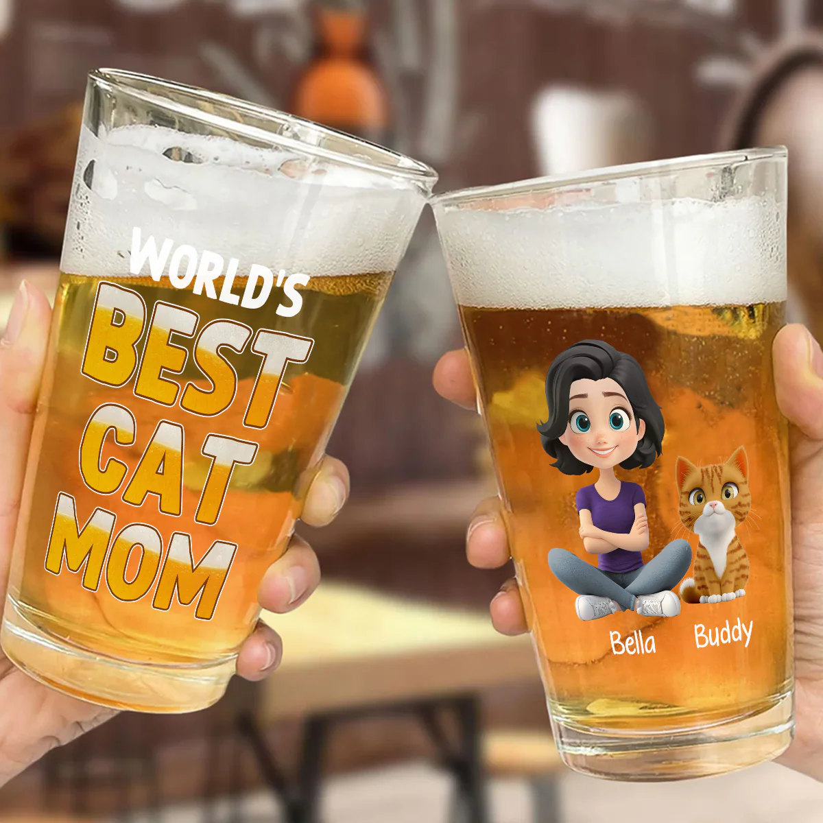 Best In The World Cat Ver - Personalized Custom Beer Glass - Image 5