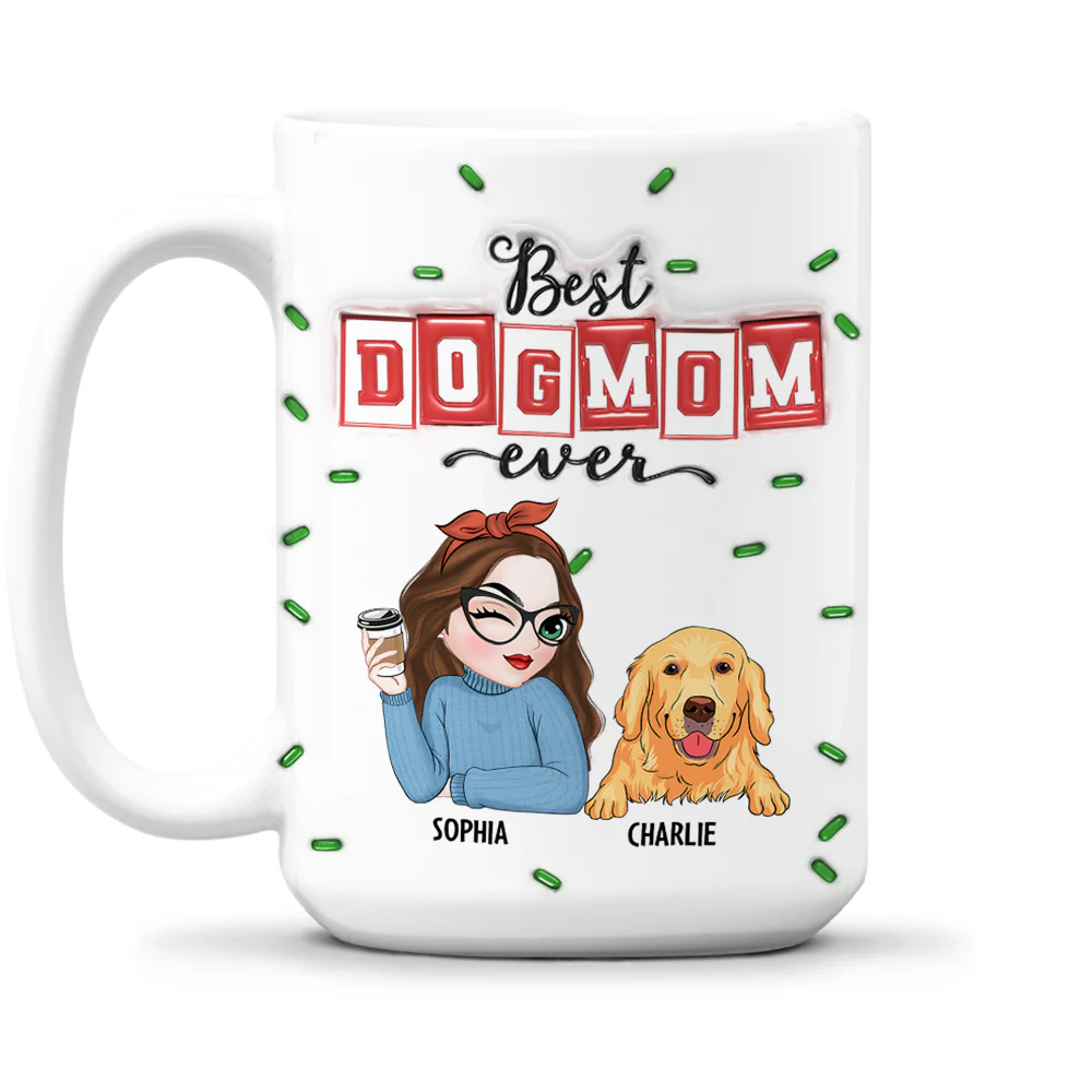 Best Lovely Dog Mom Ever - Personalized Custom 3D Inflated Effect Mug - Image 5