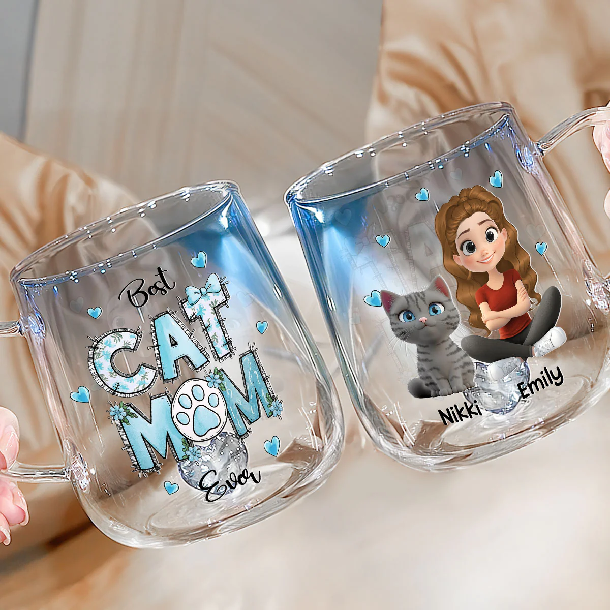 Best Mom So Far - Personalized Custom Blue Gradient Glass Mug - Image 4