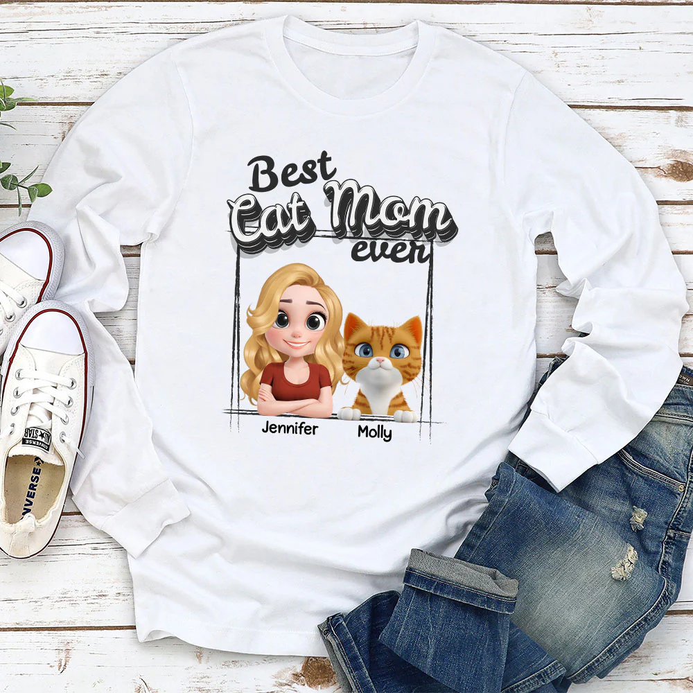 Best Of The Best Cat Mom - Personalized Custom Long Sleeve T-Shirt - Image 2